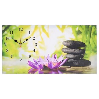 Часы настенные, на холсте, серия: Цветы, "Цветы и камни", 40х76  см, стрелки микс