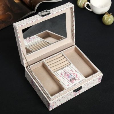 Шкатулка кожзам для украшений "Единорожек и цветы" с блёстками 8х17х23 см