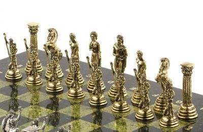 Шахматы "Посейдон" (32х32 см) из камня змеевик №31