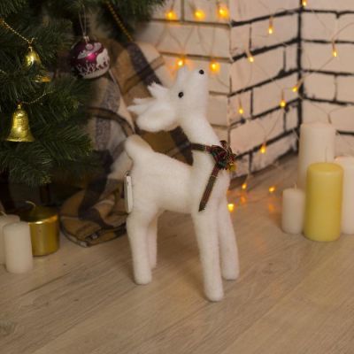 Светодиодная фигура «Олень» 16 × 30 × 9 см, флок, батарейки CR2032х2, свечение тёплое белое