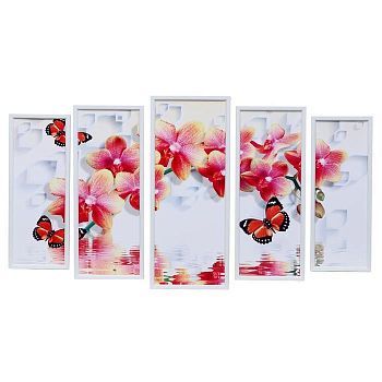 Картина модульная "Бабочки на цветах" 23*59 - 1шт., 20*53 - 2шт., 17*47 - 2шт., 60х100 см