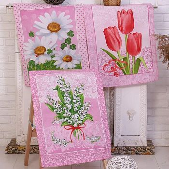 Набор полотенец в коробке "Букетики розовый" 45х60 см, 170 гр/м, хлопок 100%, вафля, 3 шт