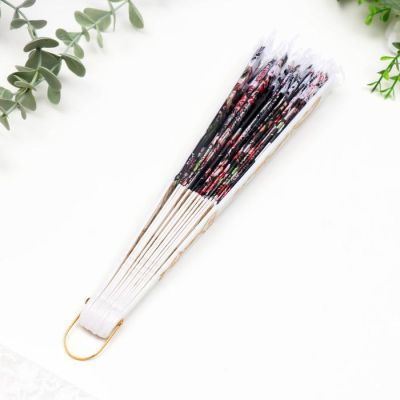 Веер пластик, текстиль "Цветы на сетке с кружевом" МИКС 23 см