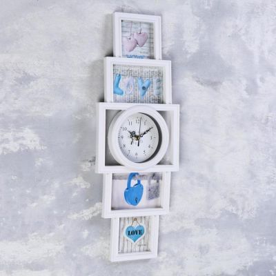 Часы настенные, серия: Фото, "Белли", 4 фоторамки, d=11.8 см, плавный ход, 21х58, белый