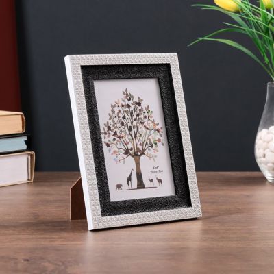 Фоторамка пластик 10х15 см "Золотые крестики" белая с черным 19,5х14,8 см