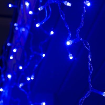 Гирлянда «Бахрома» 3 × 0.6 м, IP44, УМС, прозрачная нить, 160 SMD-LED, свечение синее, 220 В