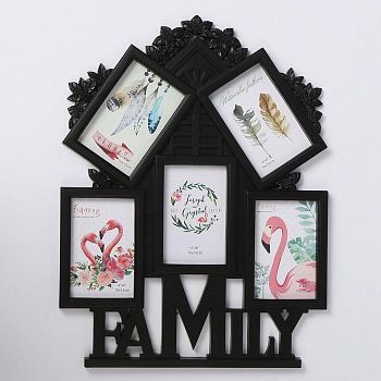 Фоторамка пластик на 5 фото 10х15 см "Окно в цветах. Семья" чёрная 49х38 см