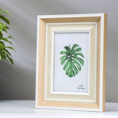 Фоторамка пластик 10х15 см "Двойной беж с белой полосой" 22х17х2 см