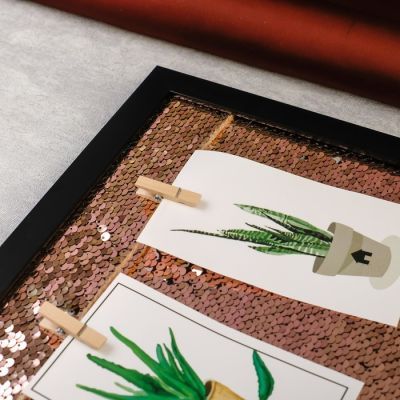 Фоторамка пластик на 2 фото до 10х15 см "Пайетки золото" 23х28 см