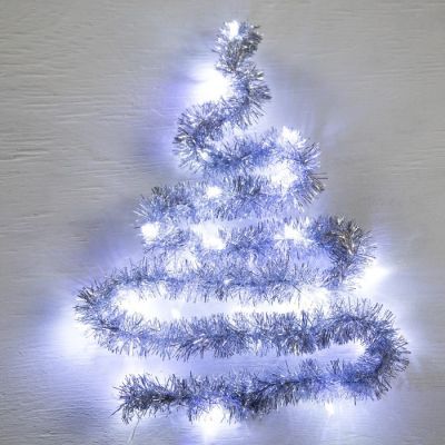 Гирлянда «Мишура» 1 м роса, IP 20, серебристая нить, 22 LED, 8 слоёв, d=3 см, свечение белое, CR2032х2