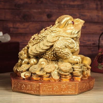 Копилка "Жаба на деньгах", глянец, бронзовый цвет, 22 см, микс