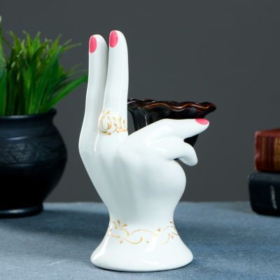 Подставка под мелочи и кольца "Рука" белая с рисунком, 10х8х17см