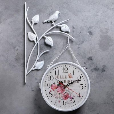 Часы настенные двойные, серия: Садовые, "Птичка на ветке", d=23 см, белые