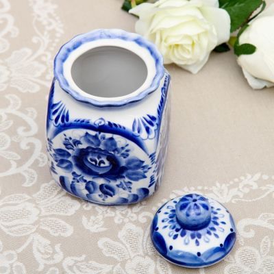 Банка для сыпучих, 9×9×17 см, гжель