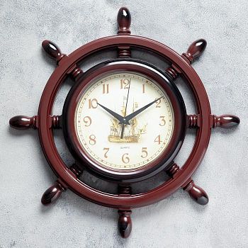 Часы настенные, серия: Море, "Штурвал", коричневая патина, d=35 см,