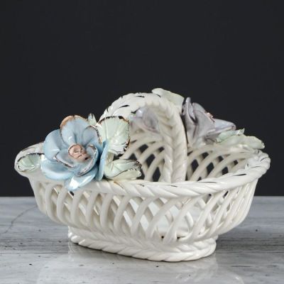 Конфетница "Олька", белая, цветная лепка, плетение, 12 см, микс