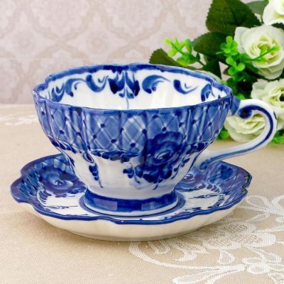 Чайная пара «Алевтина», 14×14×8 см, 0,25 л, гжель