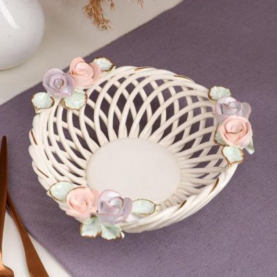 Конфетница "Рафаэлка", белая, лепка, плетение, 22 см, микс