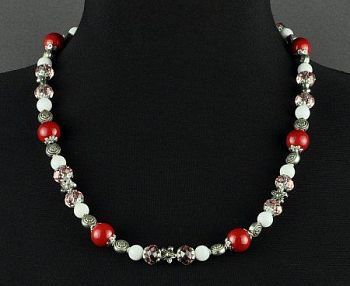 Бусы Кахолонг, прес.коралл, хрусталь "Маришка" арт.АНТ-344