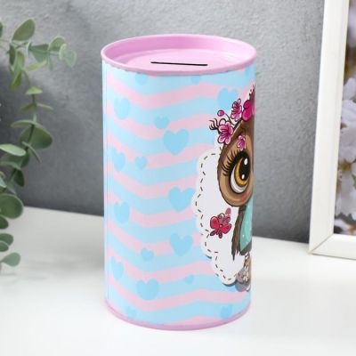 Копилка металл "Совята и сердечки" МИКС 15х8,5х8,5 см