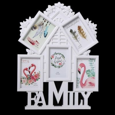 Фоторамка пластик на 5 фото 10х15 см "Окно в цветах. Семья" белая 49х38 см