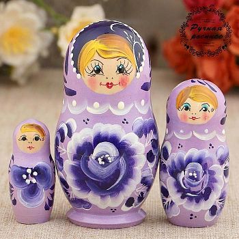 Матрёшка «Роза», сиреневое платье, 3 кукольная, 9 см