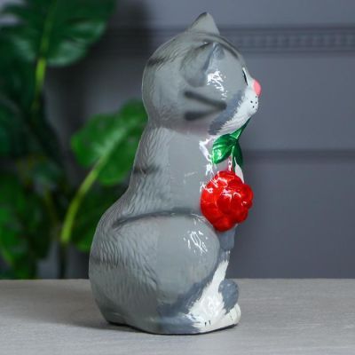 Копилка "Кот с розой", покрытие лак, серая, 28 см, микс