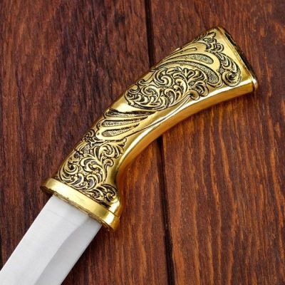 Сувенирный нож, рукоять под золото, расписная объемная, на ножнах пес, 5х30 см