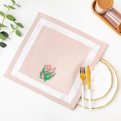 Полотенце в коробке льняное Тюльпаны 42х42 см, МИКС