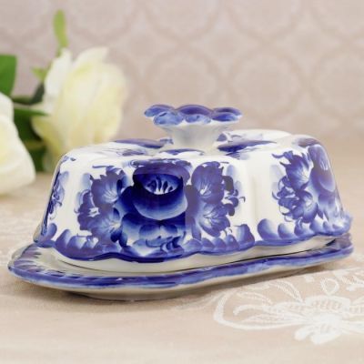 Маслёнка «Ромашка», 14×25×8 см, гжель