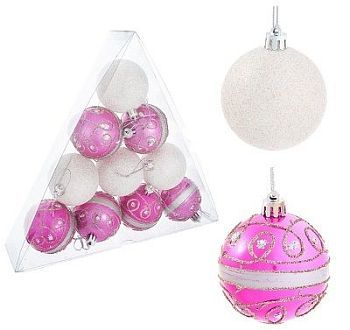 Новогодние шары "Бело-розовая жемчужная капель" (набор из 10 шт, d=6 см)
