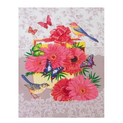 Полотенце вафельное  "Герберы" 45х60 см, розовый, 160 гр/м, хл,