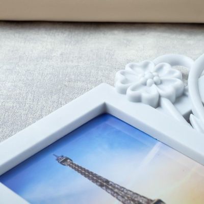 Фоторамка пластик на 3 фото 10х15 см "Незабудки и бант" белая 21,5х41 см