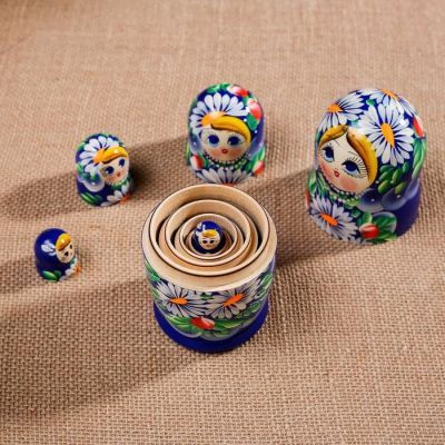 Матрешка "Ромашки", голубоглазая синяя, 5 кукольная