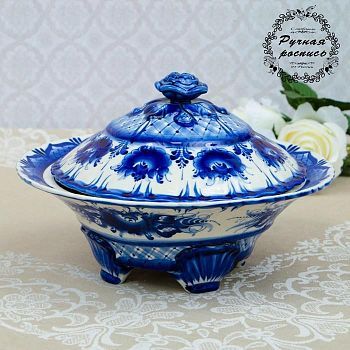 Пельменница, гжель, фарфор, 20х27 см