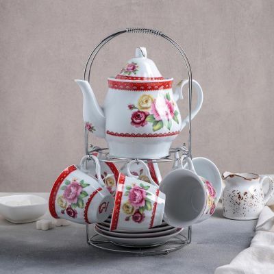 Сервиз чайный Доляна «Первый цвет»,13 предметов: чайник 1 л, 6 чашек 210 мл, 6 блюдец