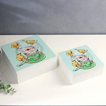 Шкатулка дерево "Чайная вечеринка" набор 2 шт 6,5х16х16 8,2х20,5х20,5 см