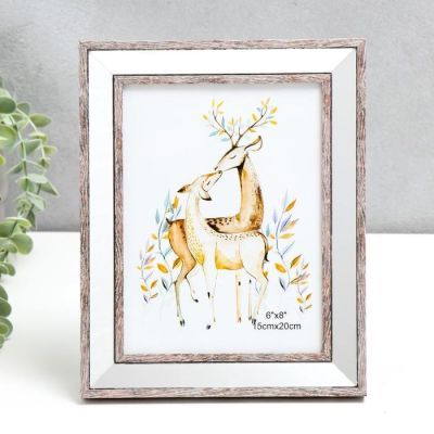 Фоторамка пластик 15х20 см "Зеркало с обводкой под дерево" 25х20,4 см