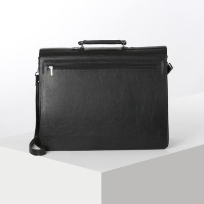 Сумка-портфель мужская, 3 отдела на молнии, длинный ремень, цвет чёрный