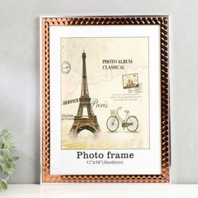 Фоторамка пластик 30х40 см "Бронзовые 3D треугольники с серебр.полосой" 44х35 см