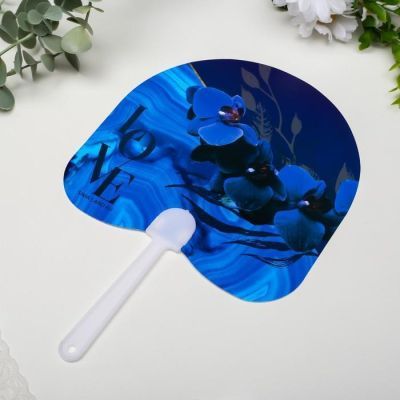 Веер-опахало "Синяя орхидея - Love" 21х13 см