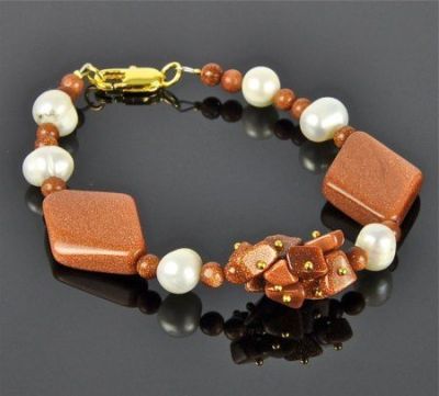 Браслет Авантюрин, жемчуг "Дама с Камелиями" арт.Б270