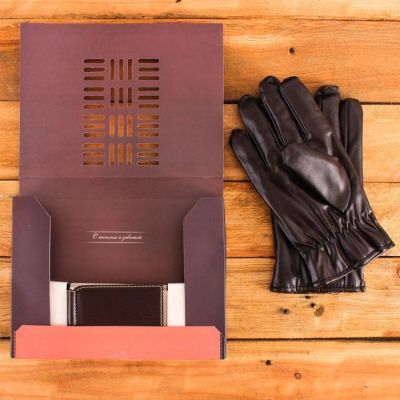 Подарочный набор "Любимому папе": перчатки и зажим для денег, экокожа