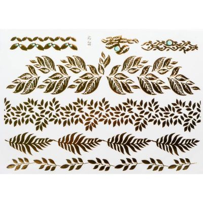 Флеш тату  (временная татуировка) с золотыми и серебристыми цветами