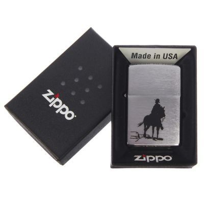 Зажигалка ZIPPO 200 Bronco Cowboy с покрытием Brushed Chrome