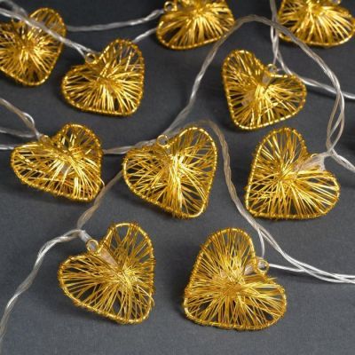 Гирлянда "Нить" 4 м с насадками "Сердце проволока", IP20, прозрачная нить, 20 LED, свечение тёплое белое, 8 режимов, 220 В
