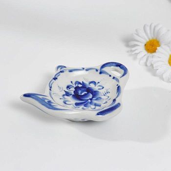 Подставка под чайный пакетик «Чайник», 10×7×1,5 см, малая, гжель