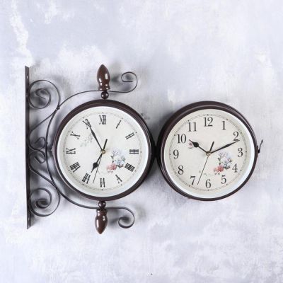 Часы настенные двойные, серия: Садовые, "Голубые розы", плавный ход, d=19 см, 30 х 35 см