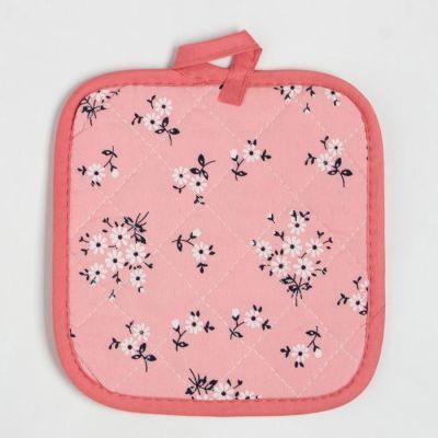 Кухонный набор Доляна «Цветы на розовом», прихватка, 17*17 см, рукавица 26*16 см,100% п/э