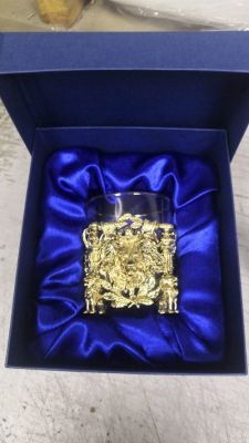 Бокал для виски "Лев" (стекло, латунь) в подарочной коробке